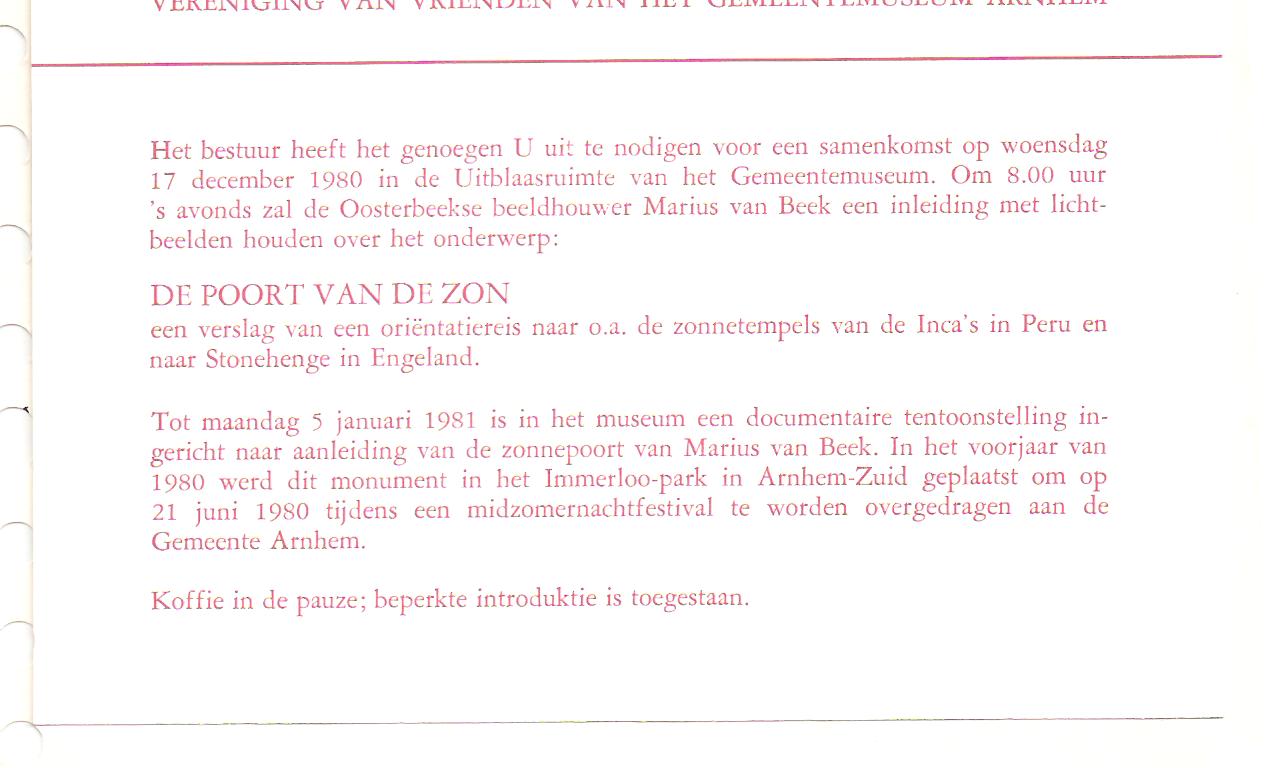 Uitnodiging vrienden van het Gemeente museum Arnhem (uitnodiging)